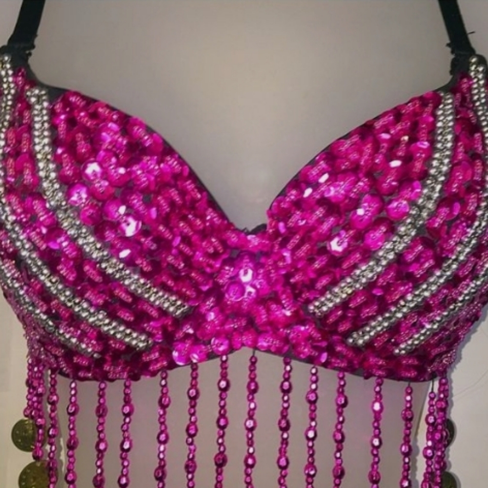 Vintage Fuchsia and Silver Sequin Bra